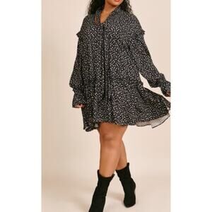 11. HONORE Dress Size 18 Plus Size Curvy Dots Flowy Ruffle Danielle Dots Black